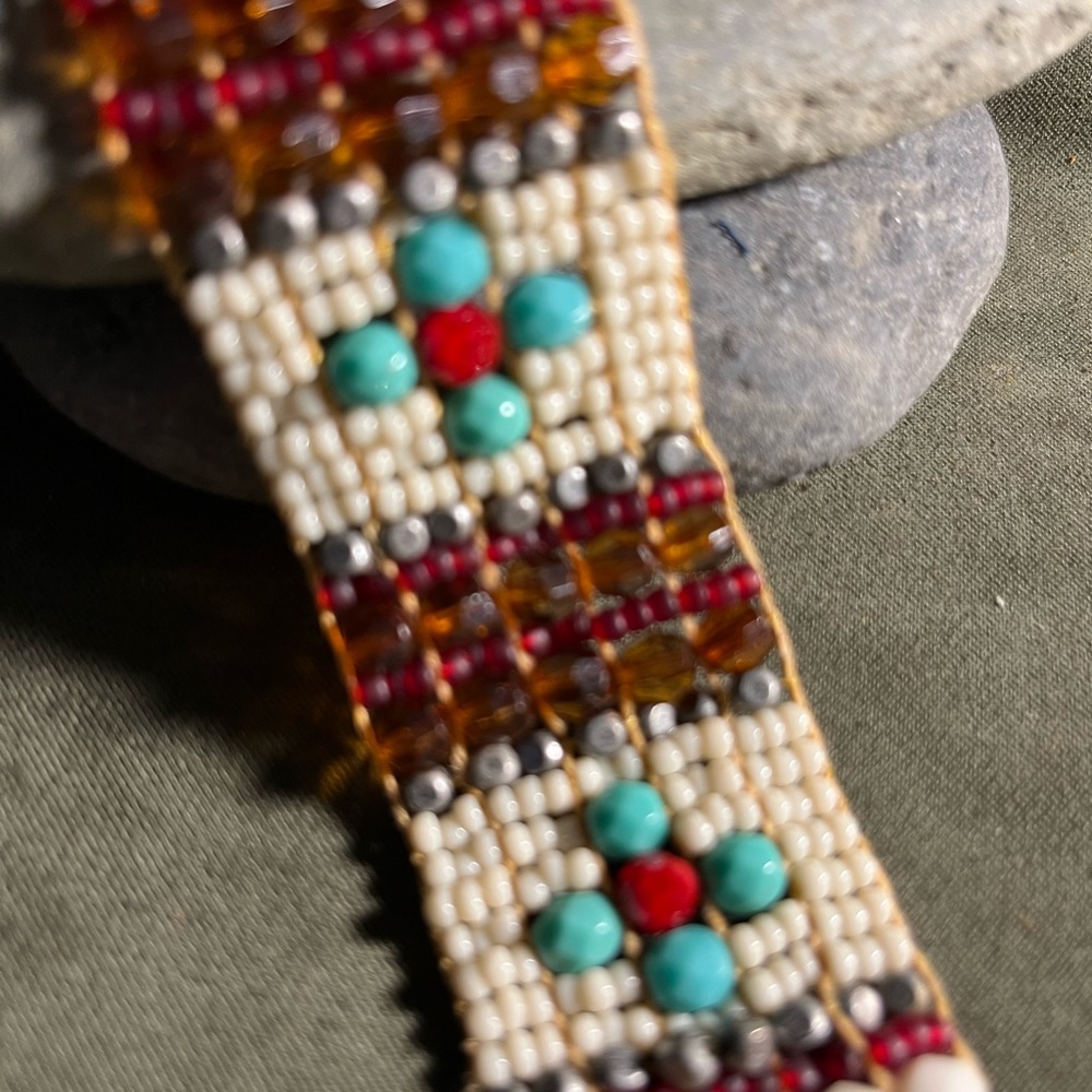 Beaded boho leather cuff bracelet - Picture 3 of 3